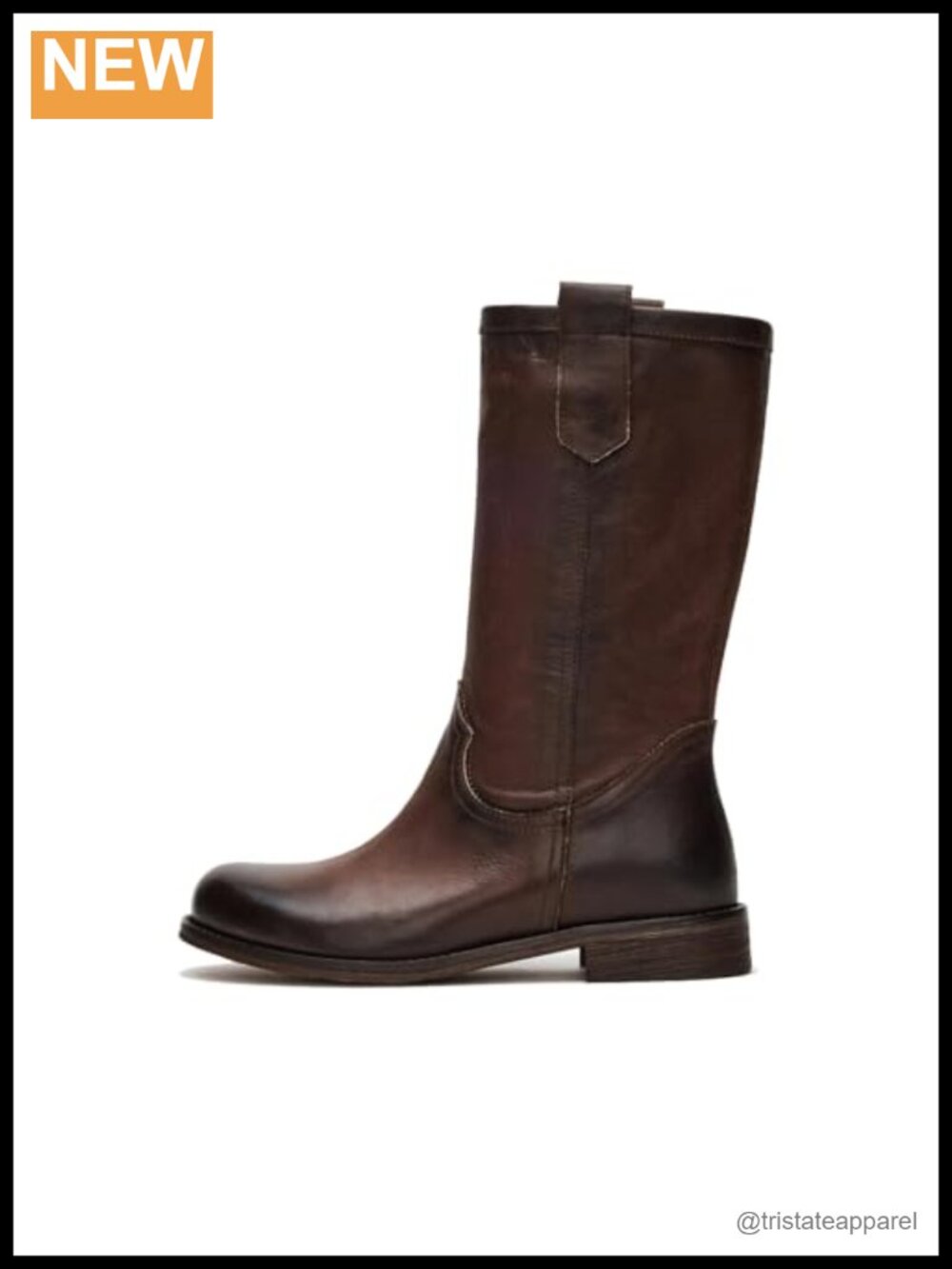 Women's Mid-Calf Pull-On Boots Chunky Block Heel Round Toe Low Heel Riding Boots